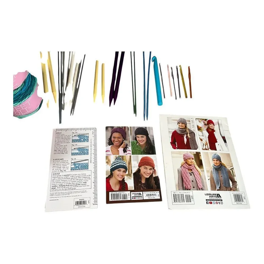 Complete Yarn & Crochet Bundle with Basket – Hooks, Needles, Books & Yarn Lot